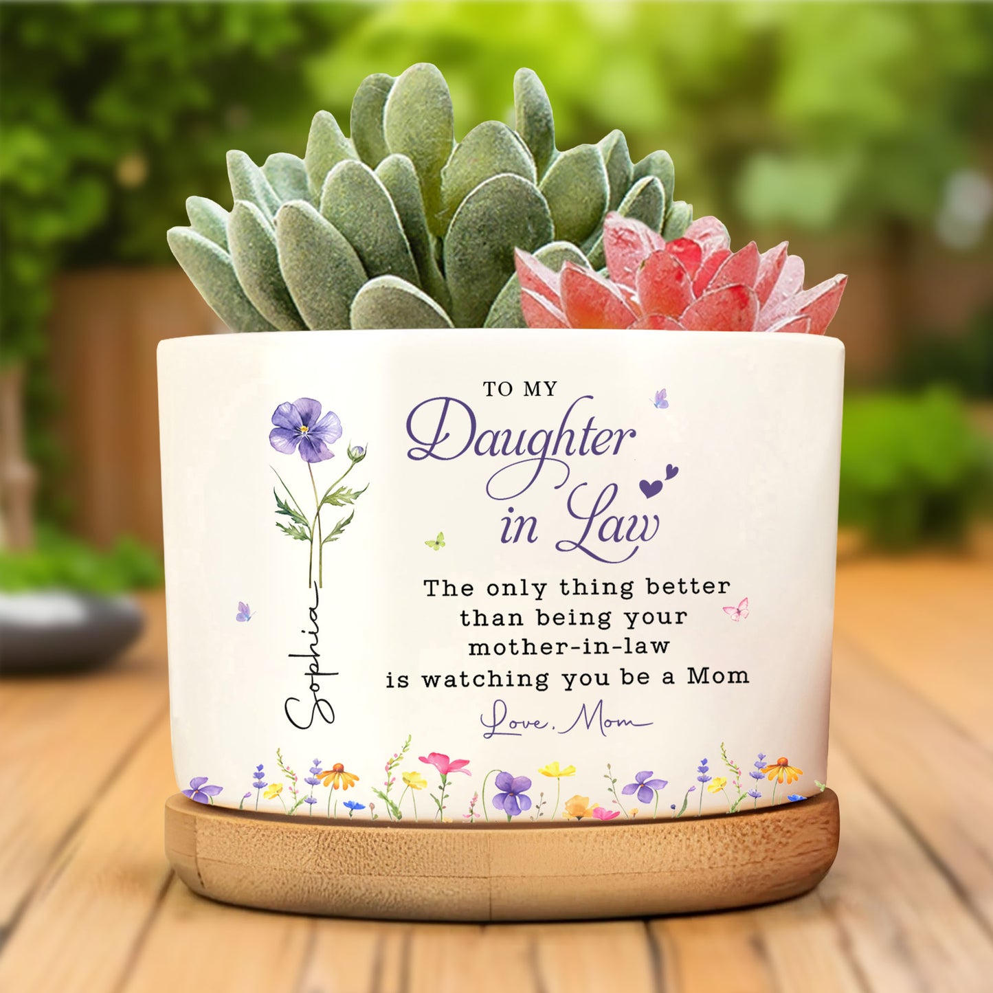 To My Daughter In Law Life Has Given Me The Gift Of You Flowers - Personalized Ceramic Plant Pot - DILA096_CEP