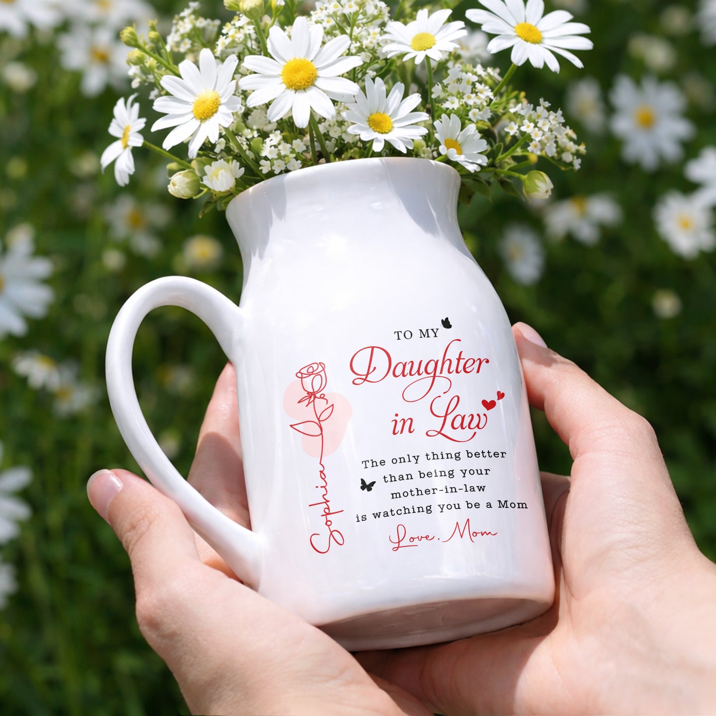 To My Daughter In Law Life Has Given Me The Gift Of You Rose - Personalized Ceramic Flower Vase - DILA169_CEV