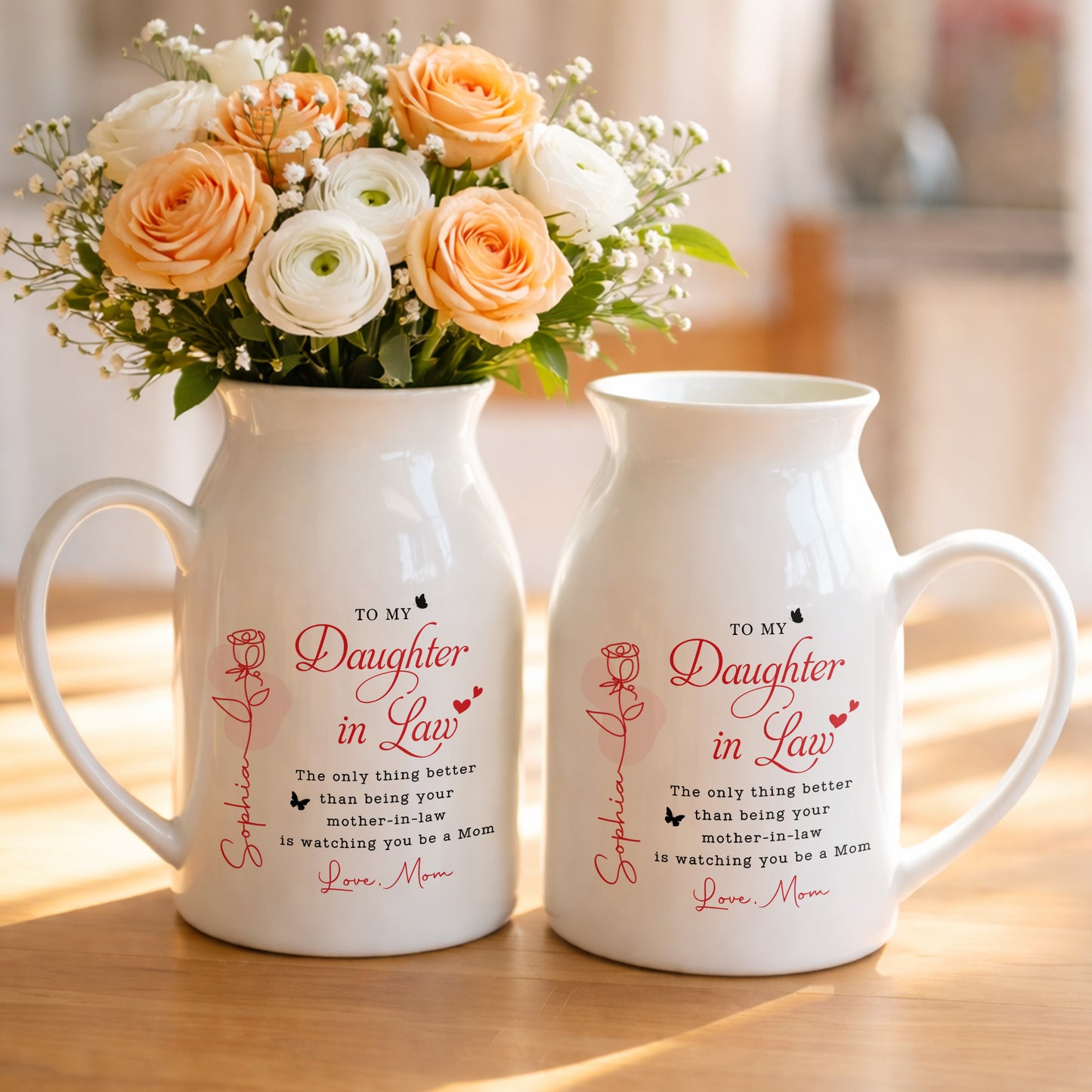To My Daughter In Law Life Has Given Me The Gift Of You Rose - Personalized Ceramic Flower Vase - DILA169_CEV