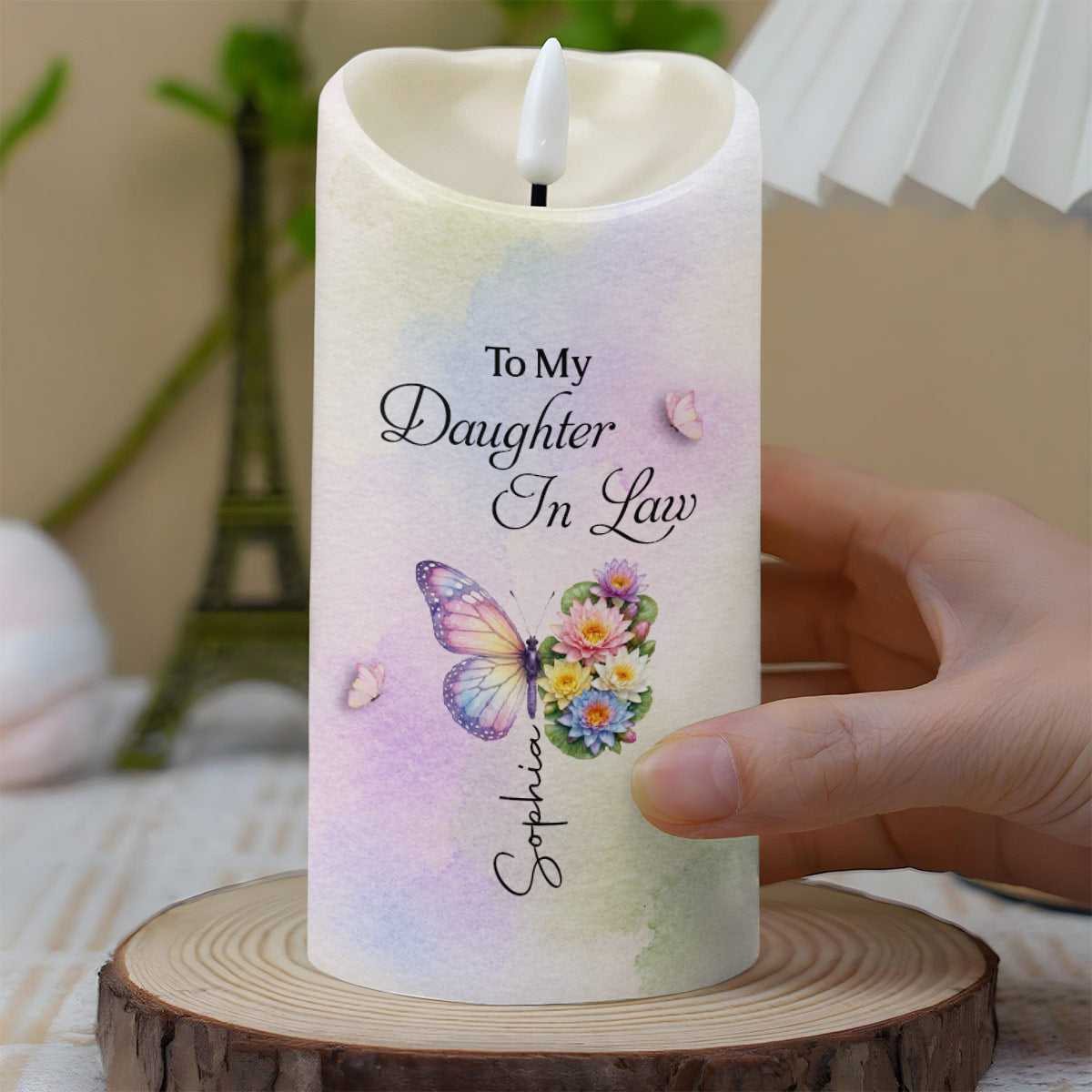To My Daughter In Law Life Has Given Me The Gift Of You Flowers Butterflies - Personalized Custom LED Candle - DILA284_LECA