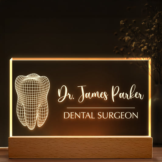 Dr. James Parker, Dental Surgeon, Tooth Design - Personalized LED Night Light With Wooden Base - DOC005_LEWO