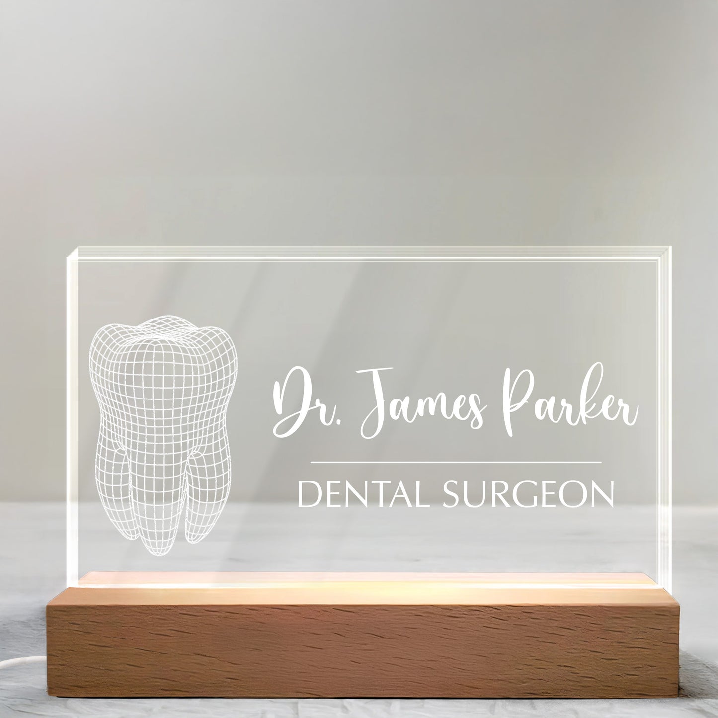 Dr. James Parker, Dental Surgeon, Tooth Design - Personalized LED Night Light With Wooden Base - DOC005_LEWO