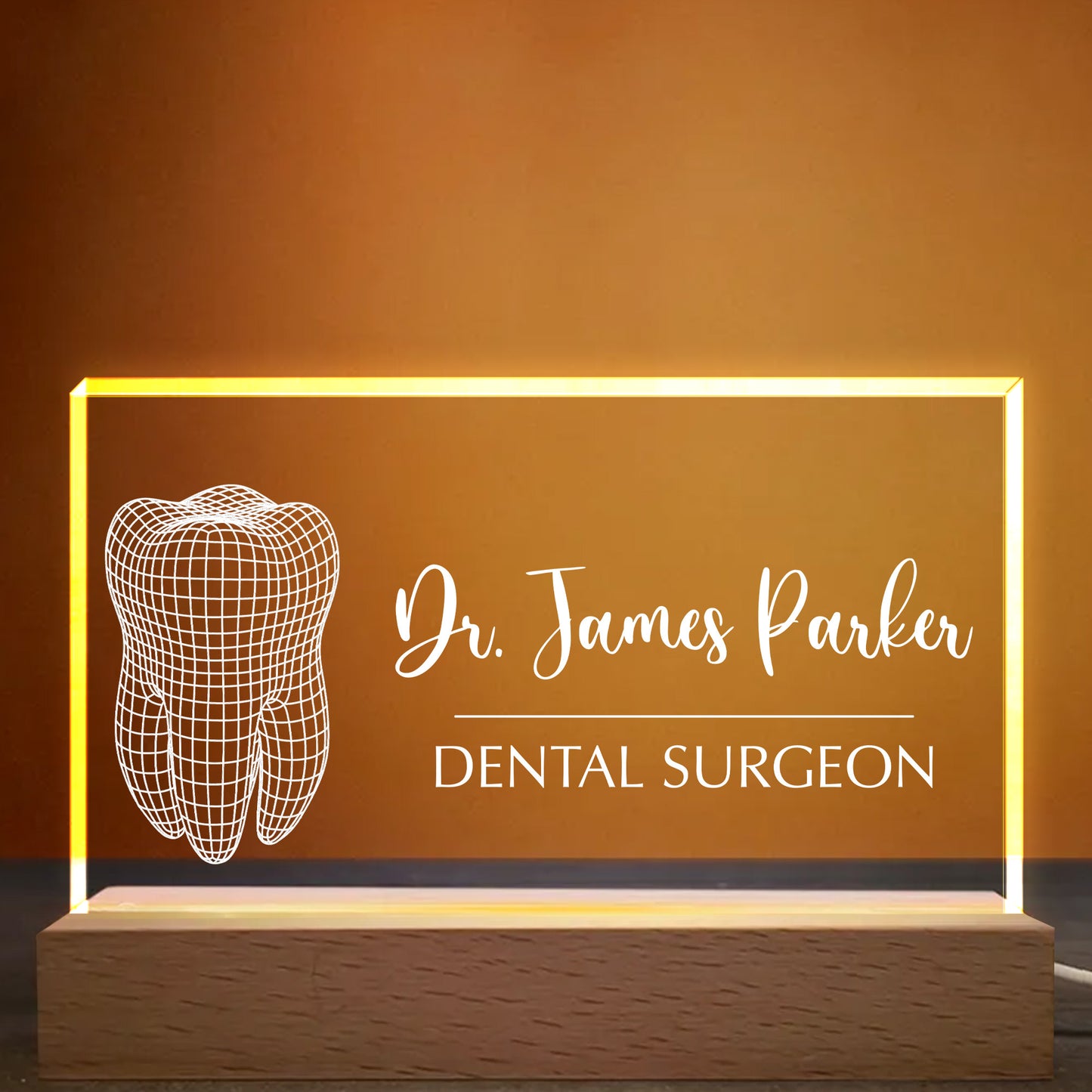 Dr. James Parker, Dental Surgeon, Tooth Design - Personalized LED Night Light With Wooden Base - DOC005_LEWO