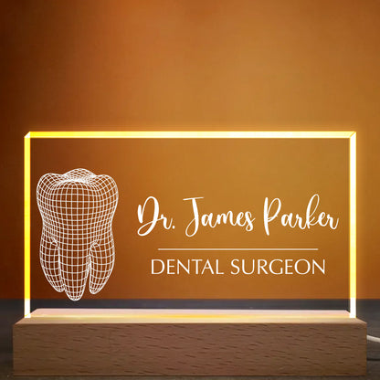 Dr. James Parker, Dental Surgeon, Tooth Design - Personalized LED Night Light With Wooden Base - DOC005_LEWO