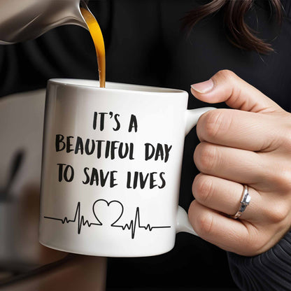 It's A Beautiful Day To Save Lives, Medical Scrubs And Stethoscope - Personalized Custom Coffee Mug - DOC017_MG