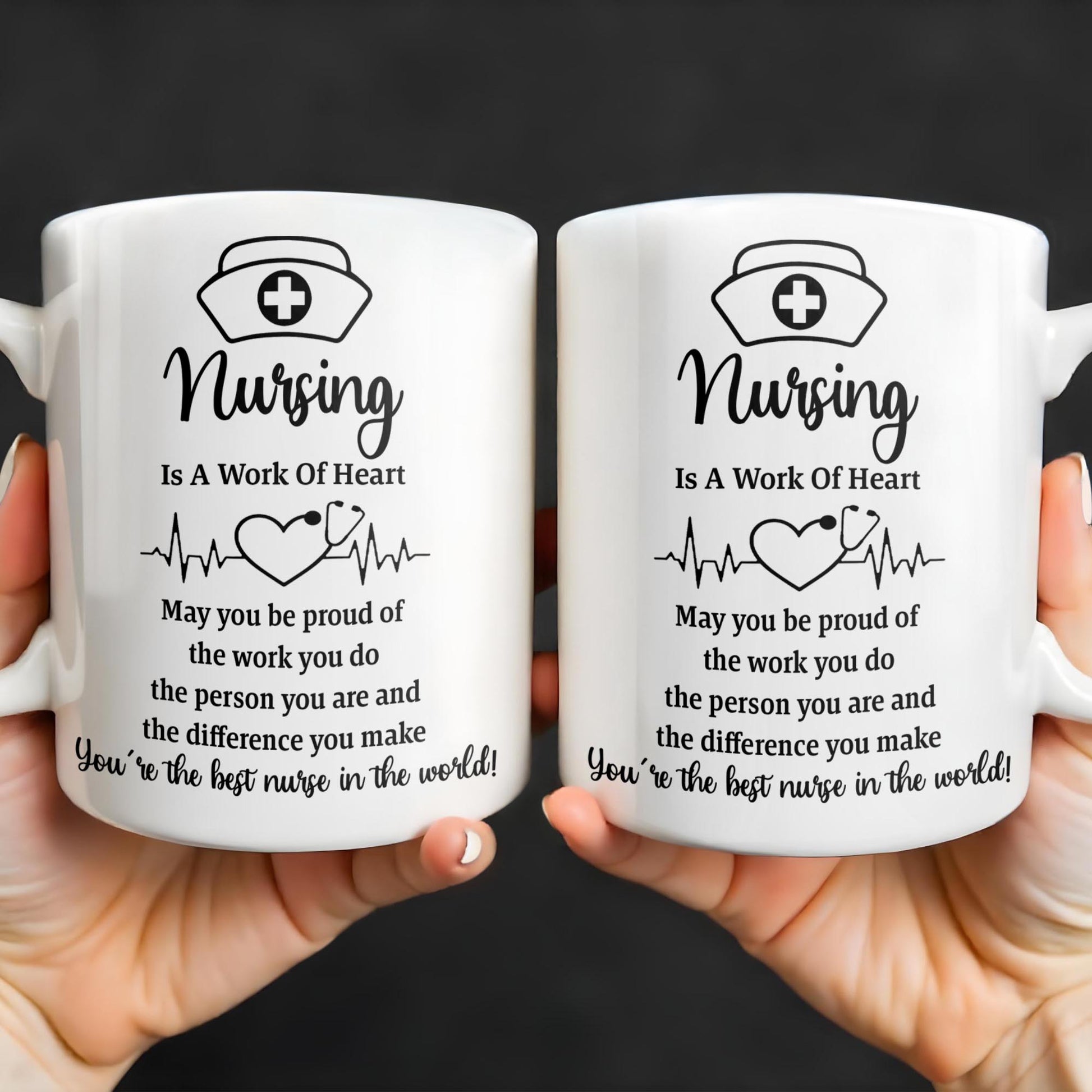 Nursing Is A Work Of Heart, Nurse Cap And Heart Rate Line