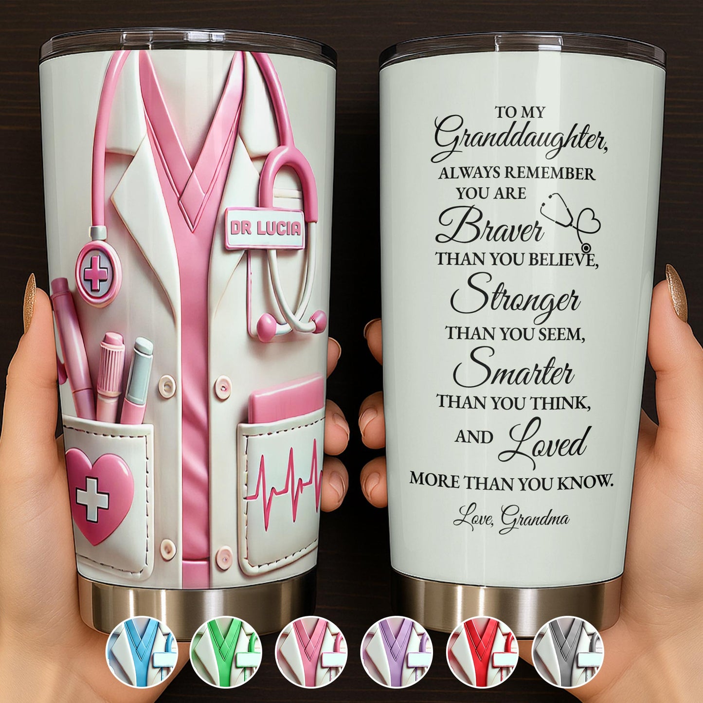 Para un doctor brillante, su cuidado y compasión, herramientas y uniformes médicos - Vaso de acero inoxidable personalizado de 20 oz y 30 oz - DOC036_TB