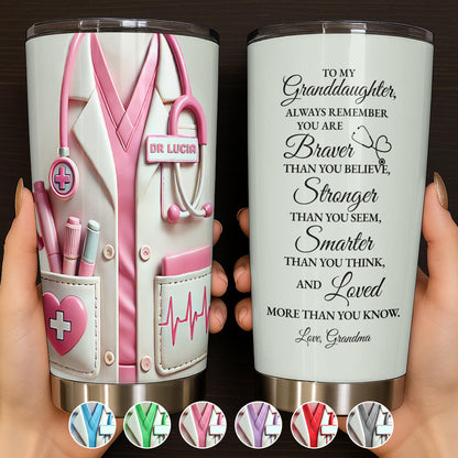 Para un doctor brillante, su cuidado y compasión, herramientas y uniformes médicos - Vaso de acero inoxidable personalizado de 20 oz y 30 oz - DOC036_TB