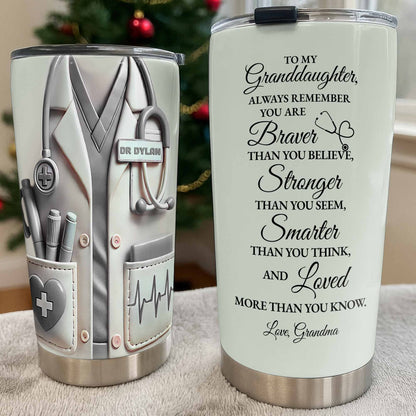 Para un doctor brillante, su cuidado y compasión, herramientas y uniformes médicos - Vaso de acero inoxidable personalizado de 20 oz y 30 oz - DOC036_TB