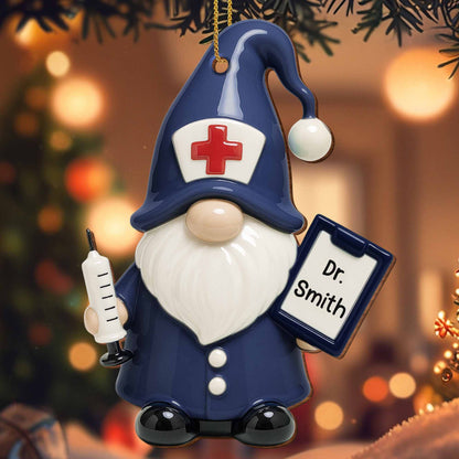 Charming Tribute To Healthcare Heroes, Gnome Doctor - Personalized Custom Wood Ornament, Custom Shaped - DOC043_WDO