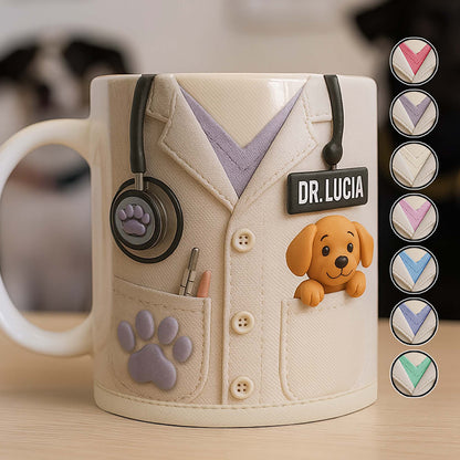 Le cadeau idéal pour les amoureux des animaux, avec blouse de laboratoire et chien - Tasse à café personnalisée - DOC047_MG