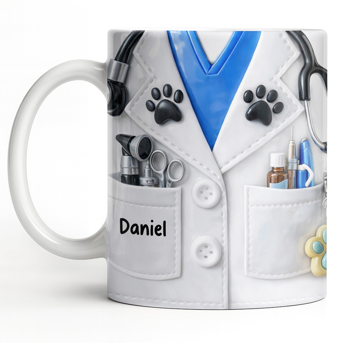 Personalized Vet Coat Design With Paws And Medical Instruments