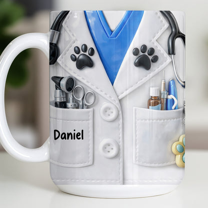 Personalized Vet Coat Design With Paws And Medical Instruments