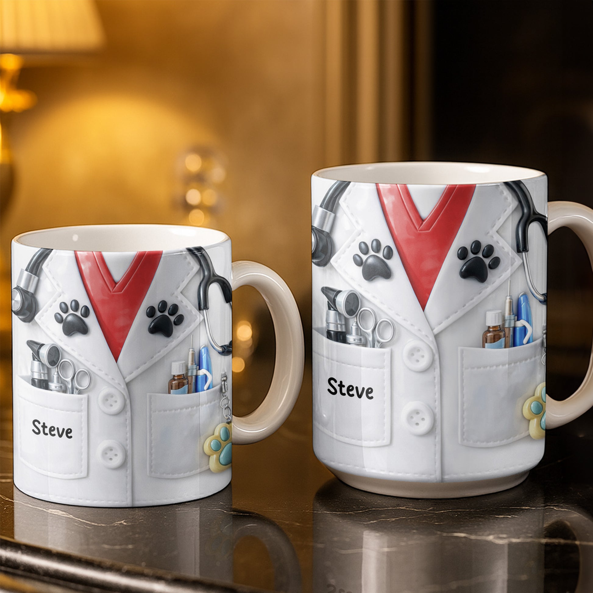 Personalized Vet Coat Design With Paws And Medical Instruments
