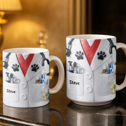 Personalized Vet Coat Design With Paws And Medical Instruments