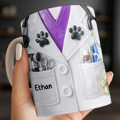 Personalized Vet Coat Design With Paws And Medical Instruments
