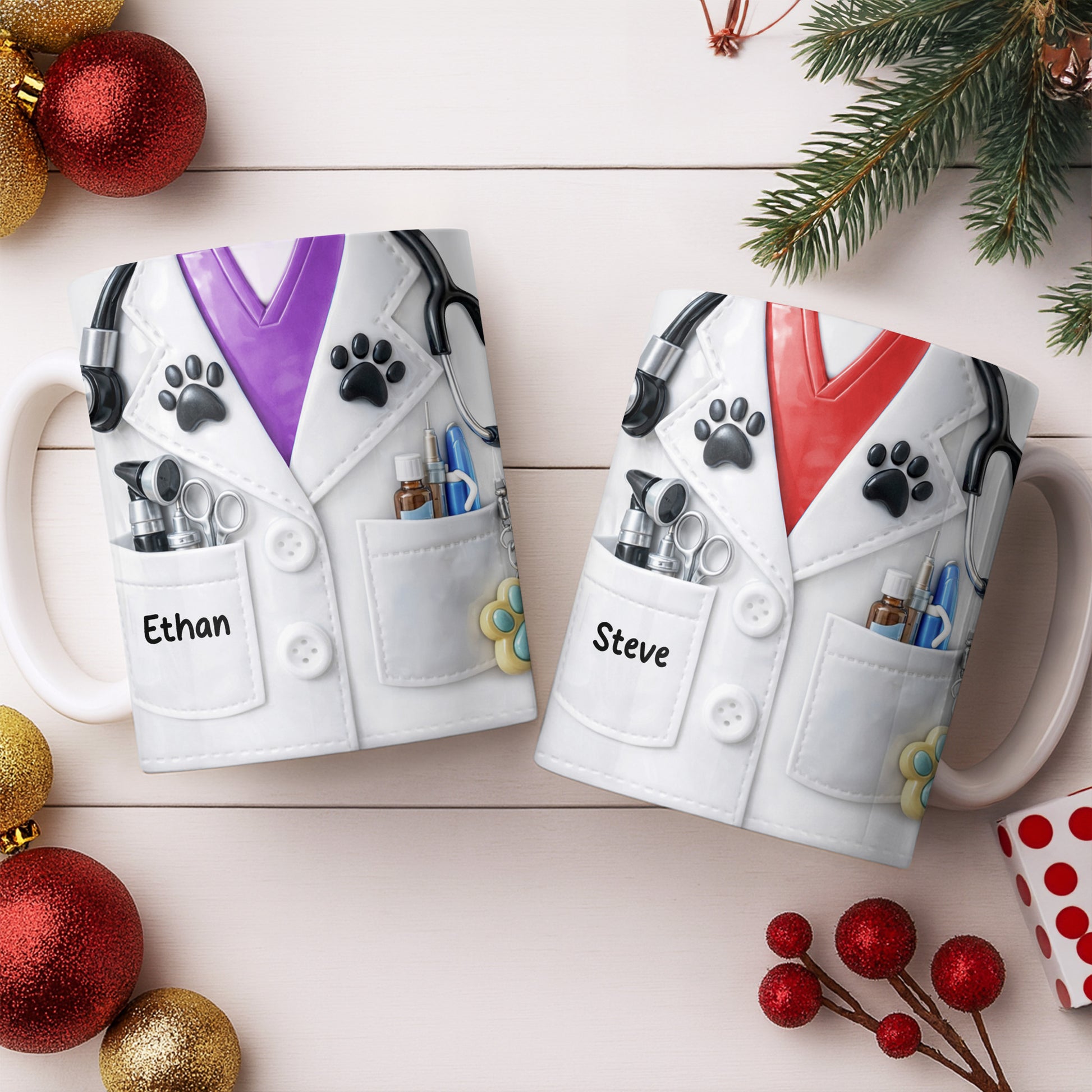Personalized Vet Coat Design With Paws And Medical Instruments