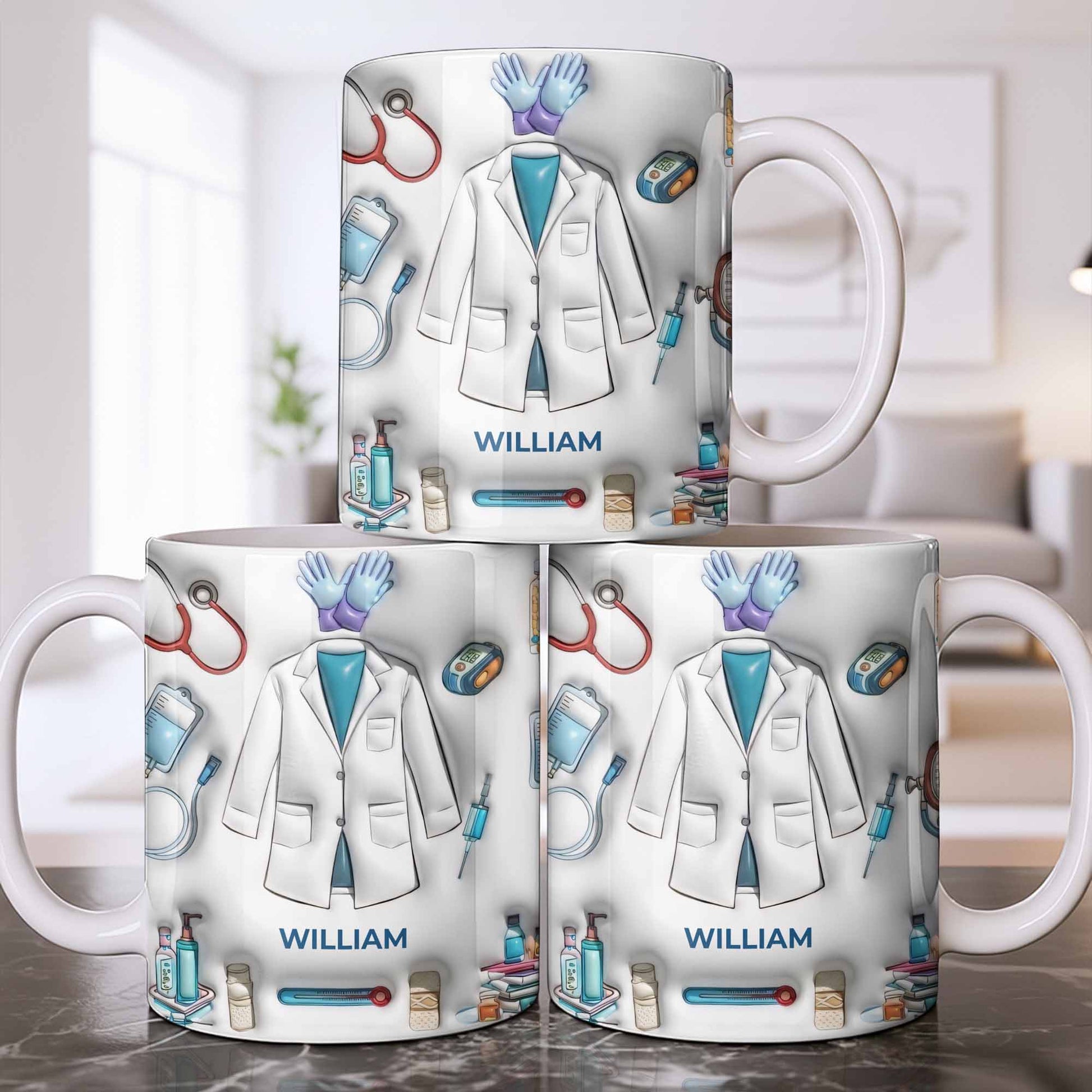 Custom Medical Professional Mug With Stethoscope And Equipment