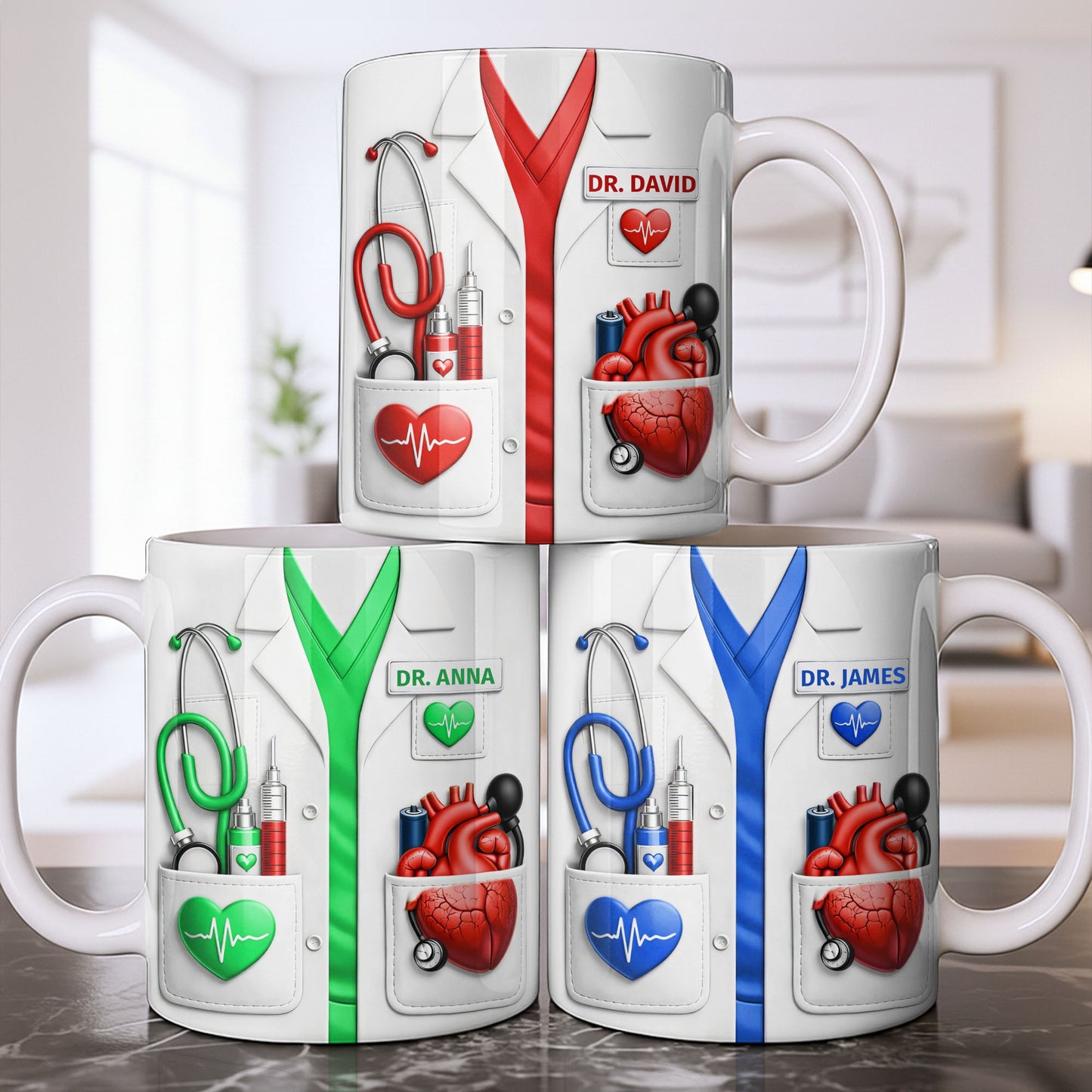 To My Favorite Doctor Highlighting Medical Tools and Heartbeat