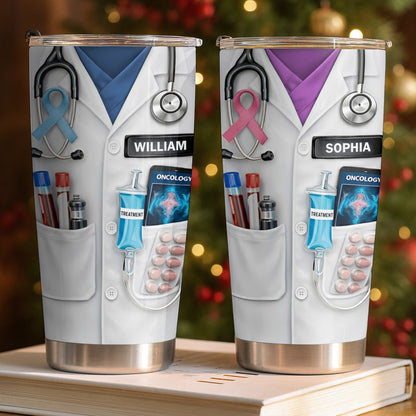 Oncology Treatment Medical Lab Coat Stethoscope Awareness Ribbon