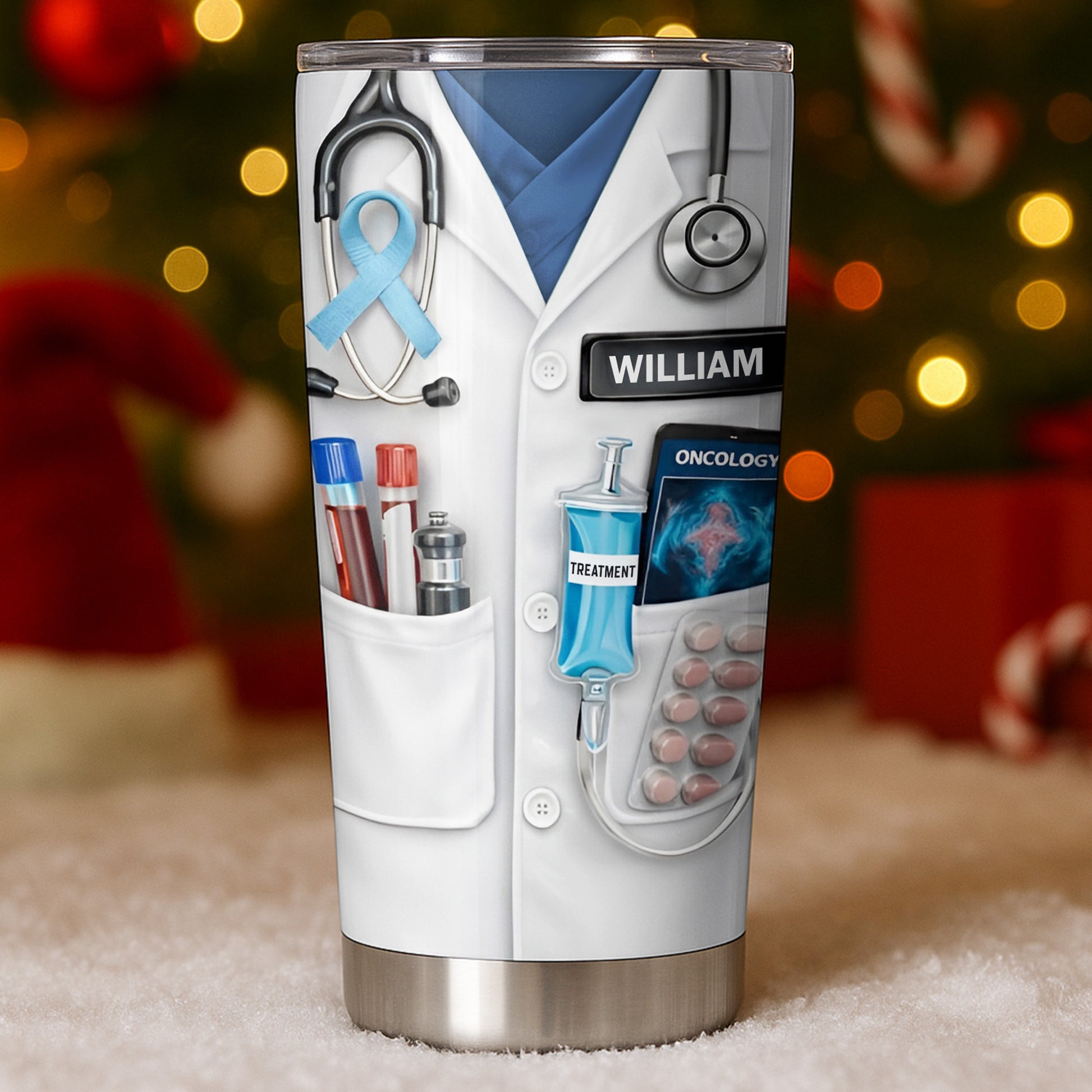 Oncology Treatment Medical Lab Coat Stethoscope Awareness Ribbon