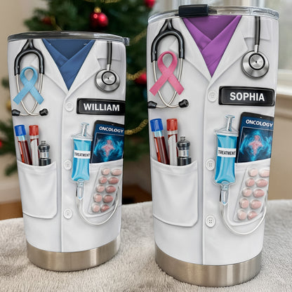 Oncology Treatment Medical Lab Coat Stethoscope Awareness Ribbon