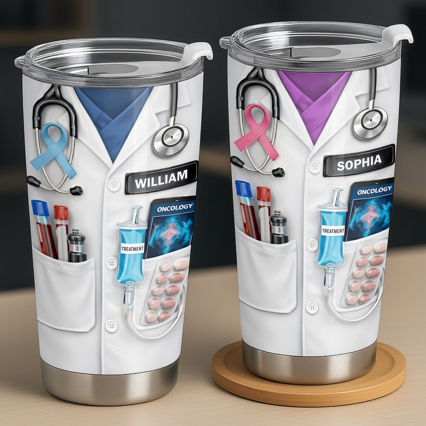 Oncology Treatment Medical Lab Coat Stethoscope Awareness Ribbon