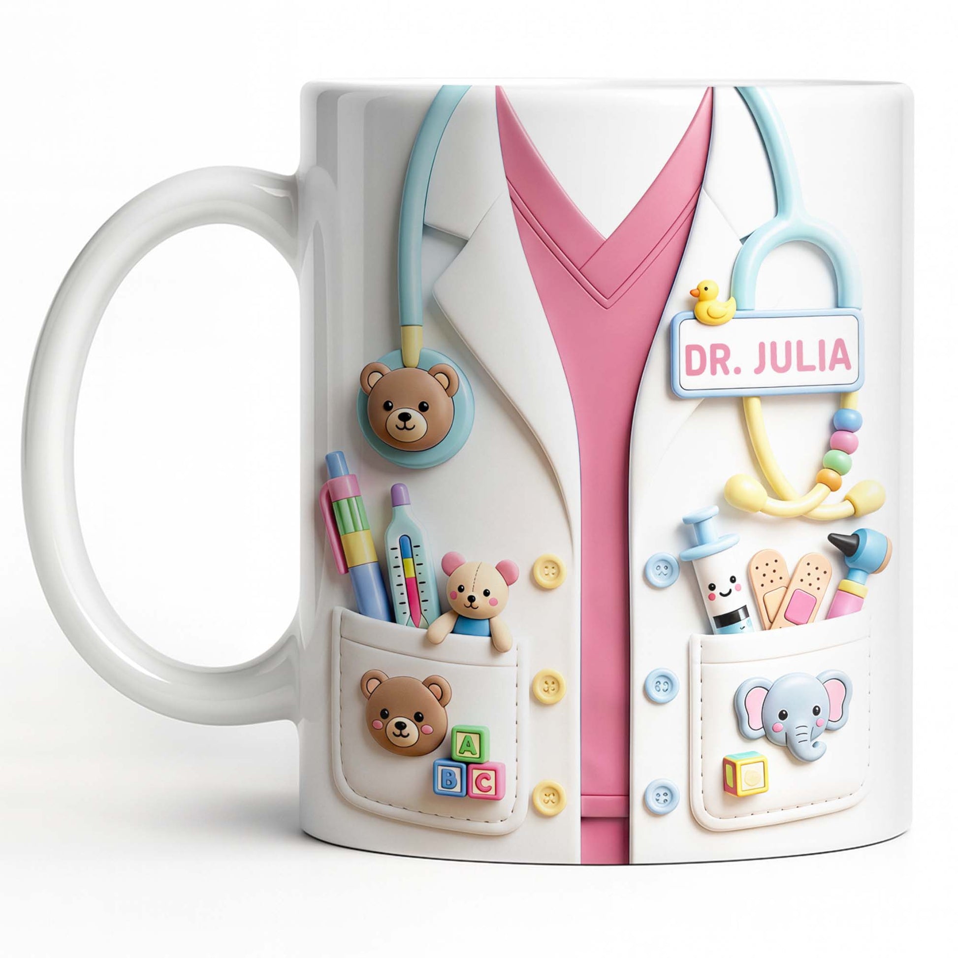 Dr. Personalized Pediatrician White Coat With Teddy Bear And Stethoscope