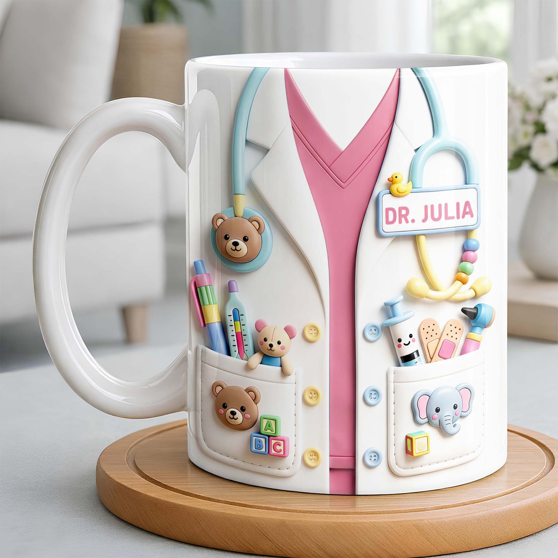 Dr. Personalized Pediatrician White Coat With Teddy Bear And Stethoscope