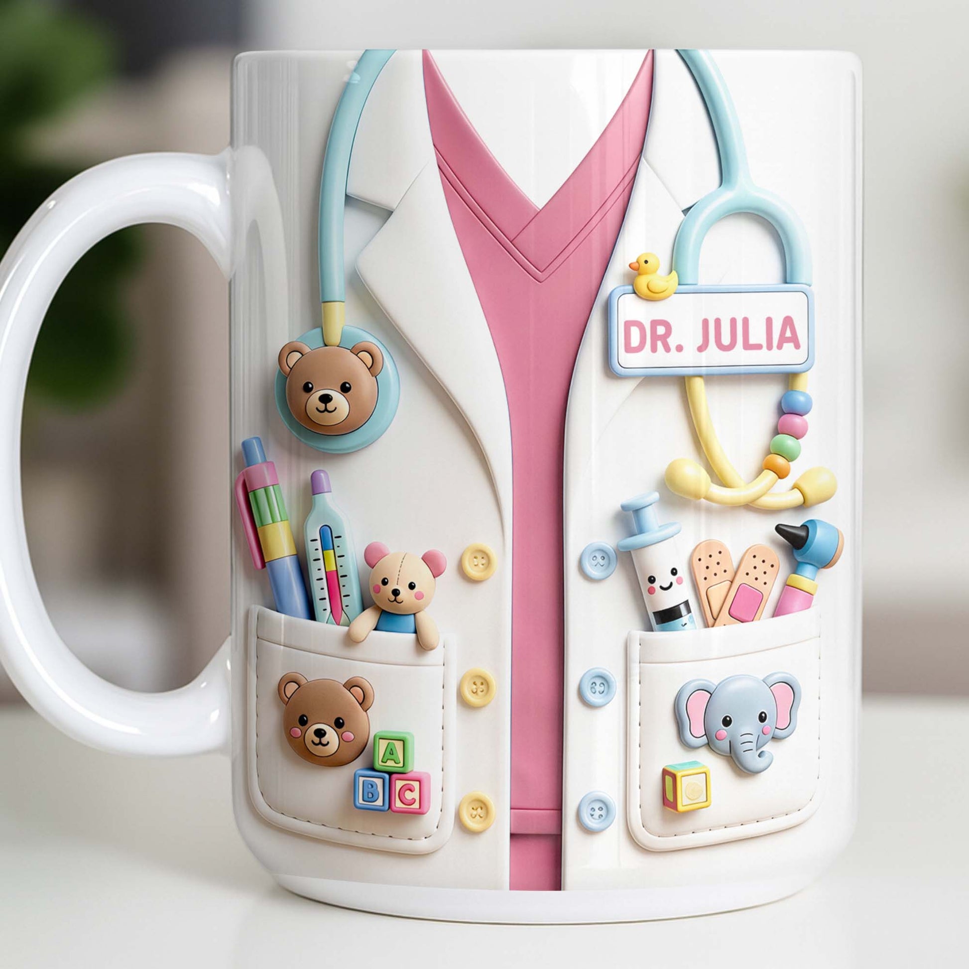 Dr. Personalized Pediatrician White Coat With Teddy Bear And Stethoscope