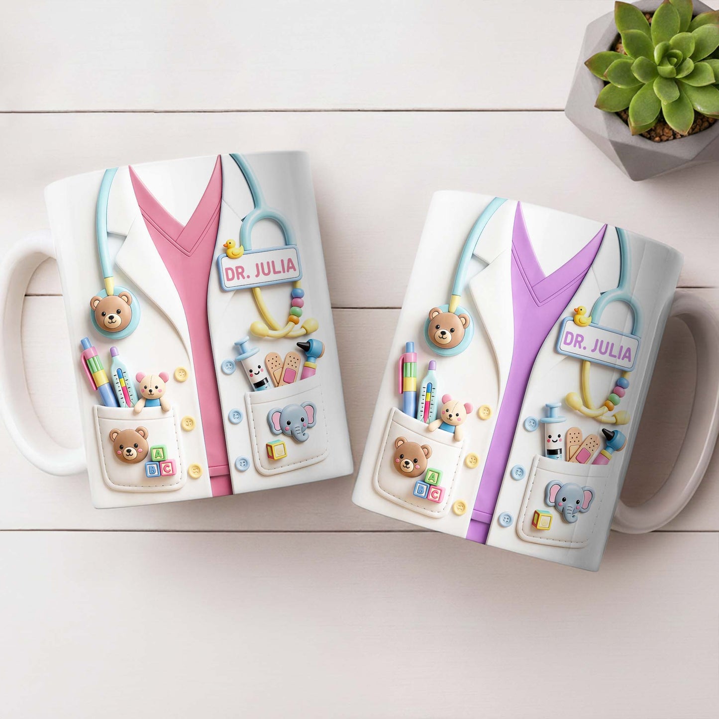 Dr. Personalized Pediatrician White Coat With Teddy Bear And Stethoscope