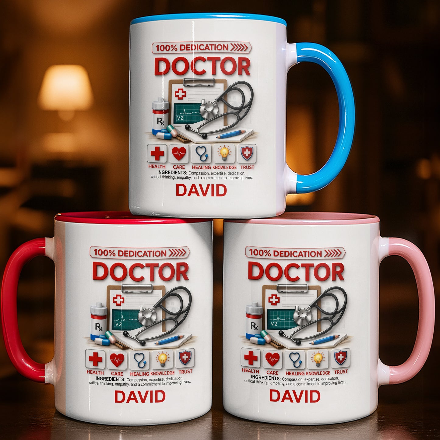 100% Dedication Doctor Ingredients Medical Stethoscope And Supplies - Personalized Custom Accent Mug - DOC120_AMUG