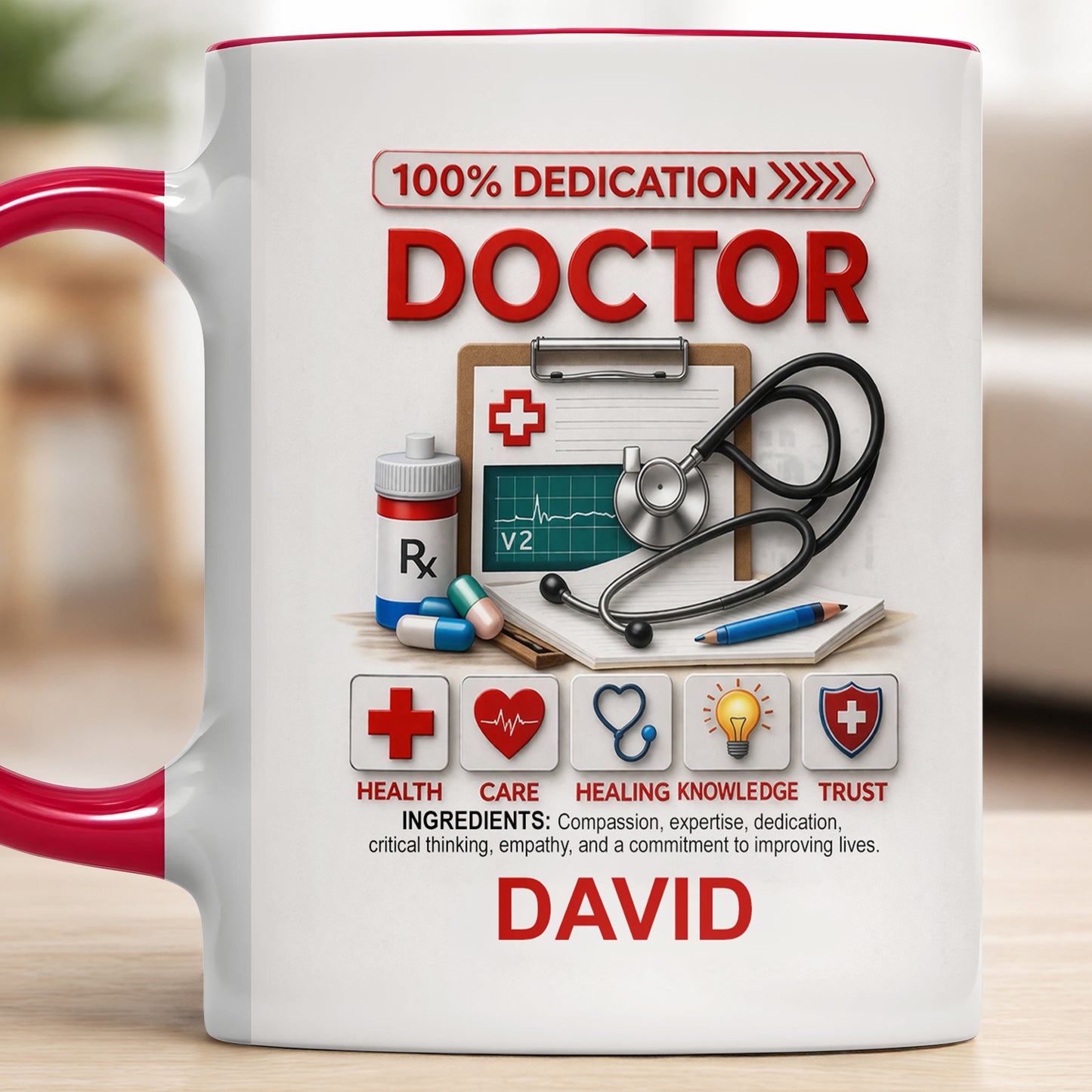 100% Dedication Doctor Ingredients Medical Stethoscope And Supplies - Personalized Custom Accent Mug - DOC120_AMUG