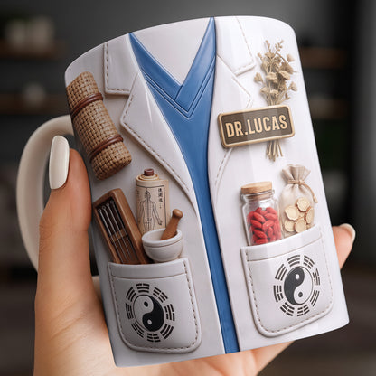 Traditional Chinese Medicine Doctor Coat With Acupuncture Needles And Yin Yang - Personalized Custom Coffee Mug - DOC124_MG
