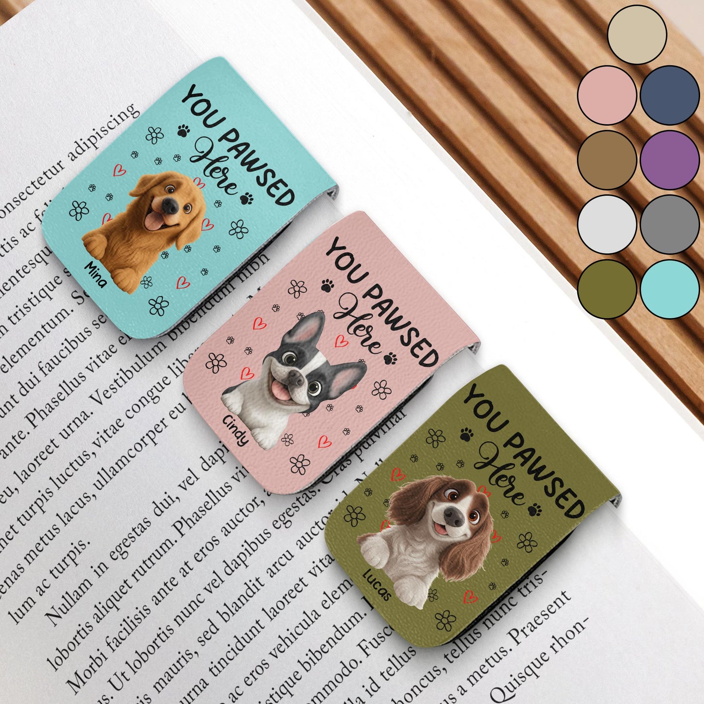 You Pawsed Right Here With Dog Illustration - Personalized Custom Leather Bookmark - DOG003_LBMARK