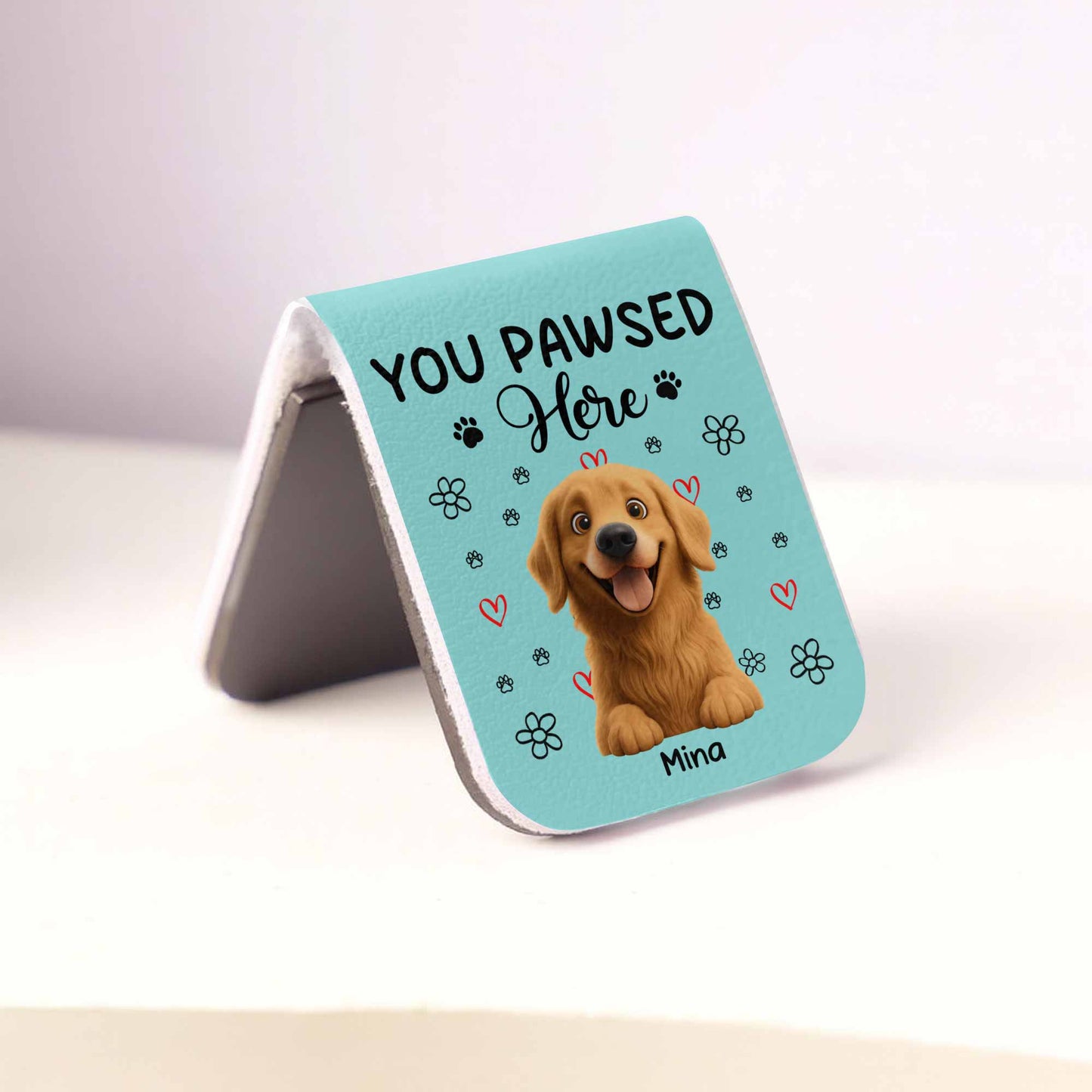 You Pawsed Right Here With Dog Illustration - Personalized Custom Leather Bookmark - DOG003_LBMARK