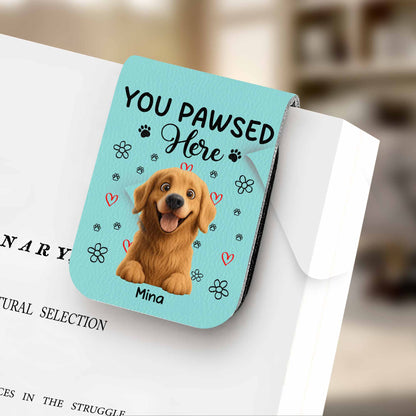 You Pawsed Right Here With Dog Illustration - Personalized Custom Leather Bookmark - DOG003_LBMARK