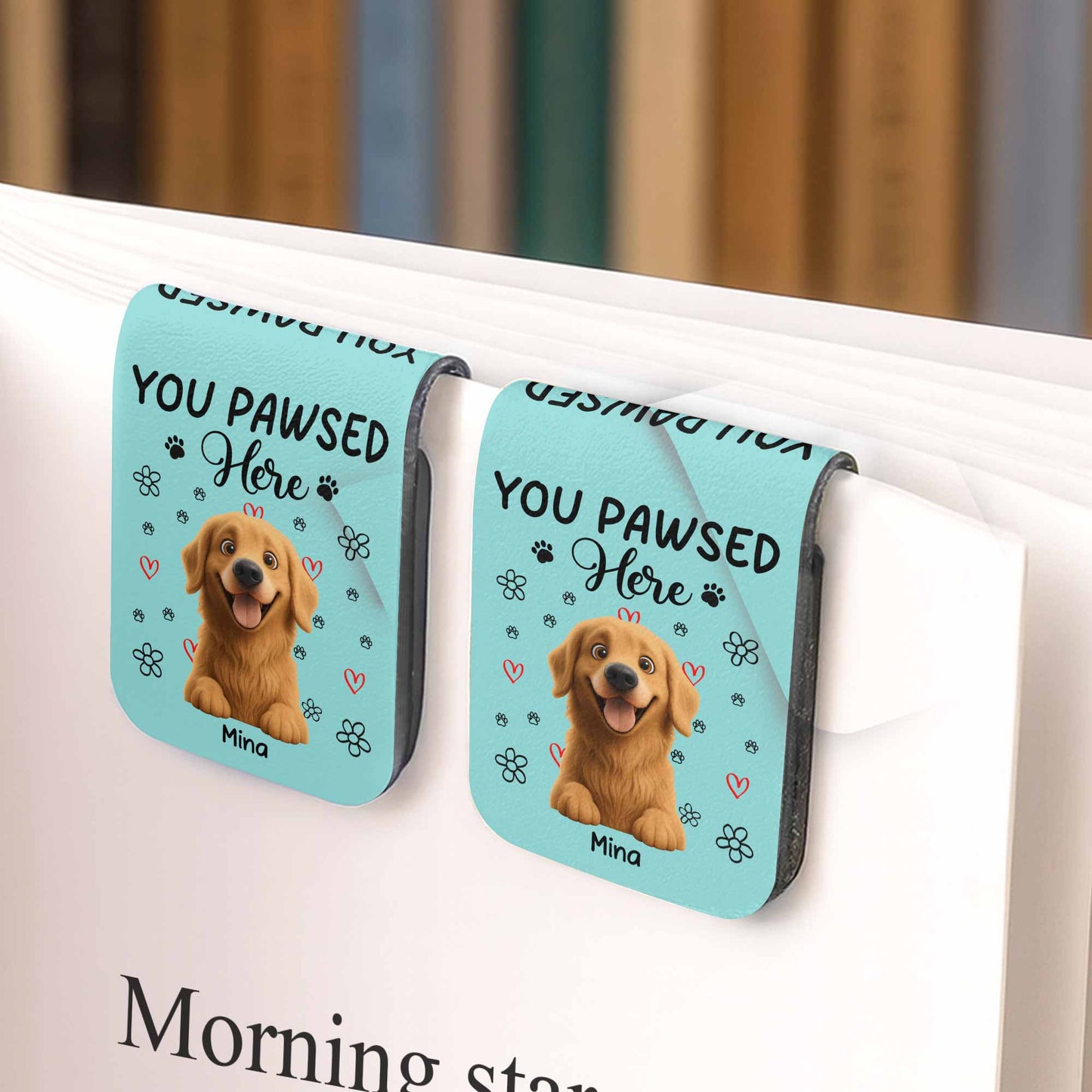 You Pawsed Right Here With Dog Illustration - Personalized Custom Leather Bookmark - DOG003_LBMARK