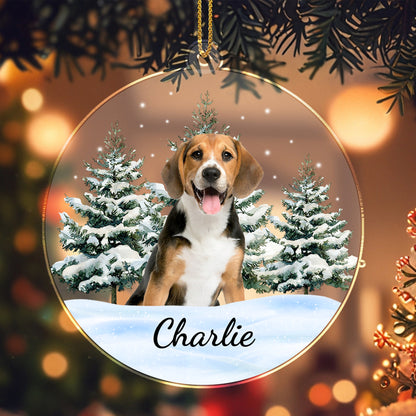 Décoration de Noël personnalisée en acrylique représentant un chiot joyeux au pays des merveilles hivernales – DOG006_ACO