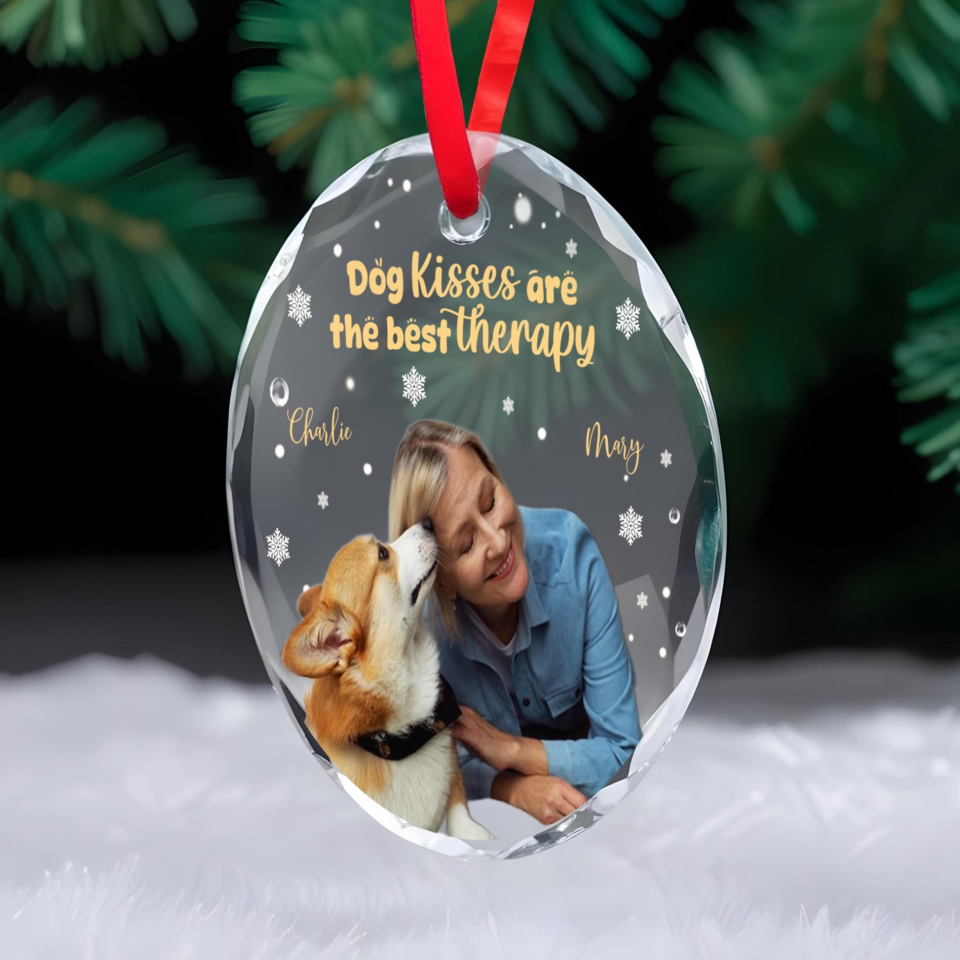 Dog Kisses Are The Best Therapy Circle Glass Ornament