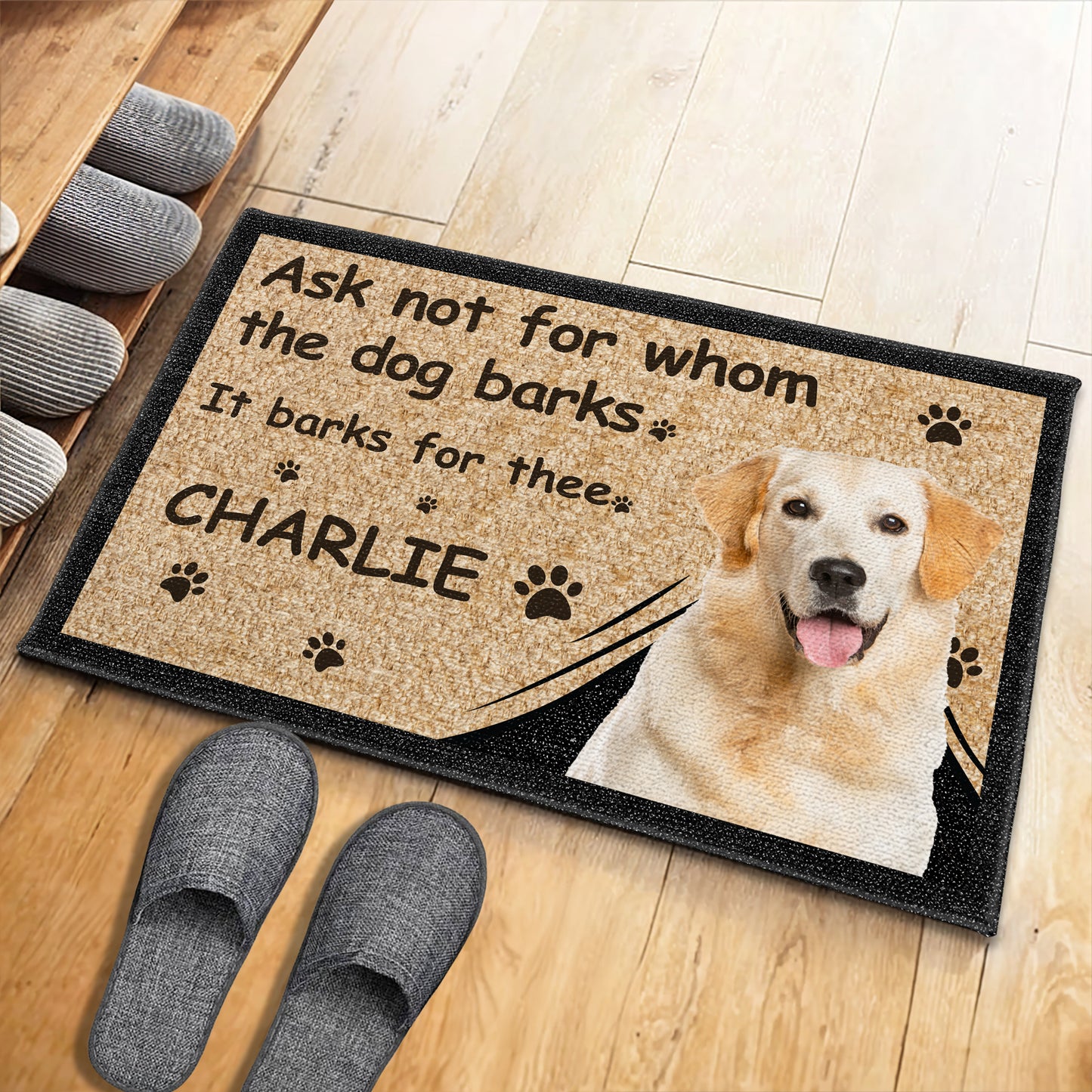 Ask Not For Whom The Dog Barks It Barks For Thee Paw Prints - Personalized Custom Doormat - DOG021_DRM