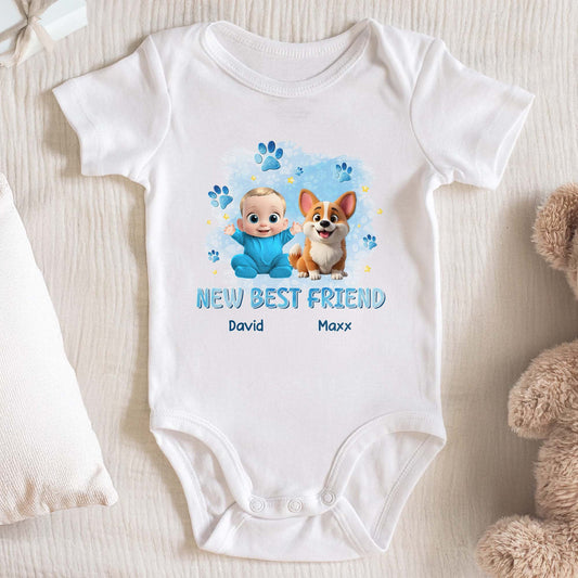New Best Friend, Baby And Dog With Paw Prints