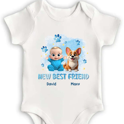 New Best Friend, Baby And Dog With Paw Prints