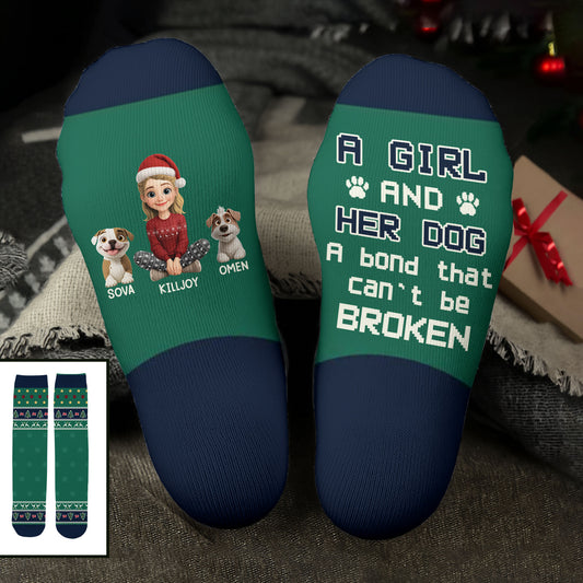 A Girl And Her Dogs, A Bond That Can't Be Broken - Personalized Crew Socks - DOG022_CSOCK