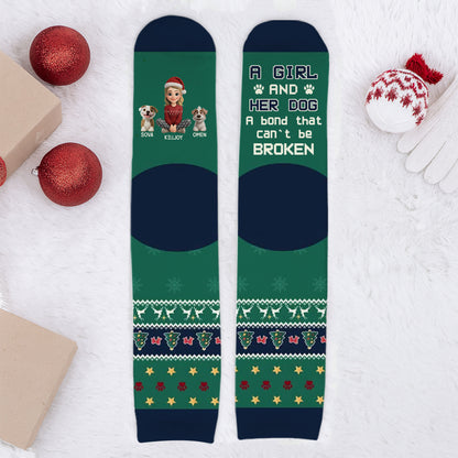 A Girl And Her Dogs, A Bond That Can't Be Broken - Personalized Crew Socks - DOG022_CSOCK
