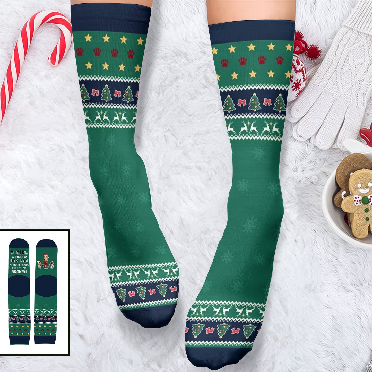 A Girl And Her Dogs, A Bond That Can't Be Broken - Personalized Crew Socks - DOG022_CSOCK