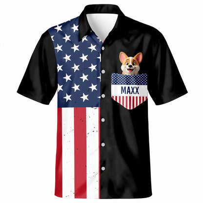 Celebrate Patriotic Pride, American Flag and Dog Design - Personalized Custom Unisex Hawaiian Shirt - DOG032_HW
