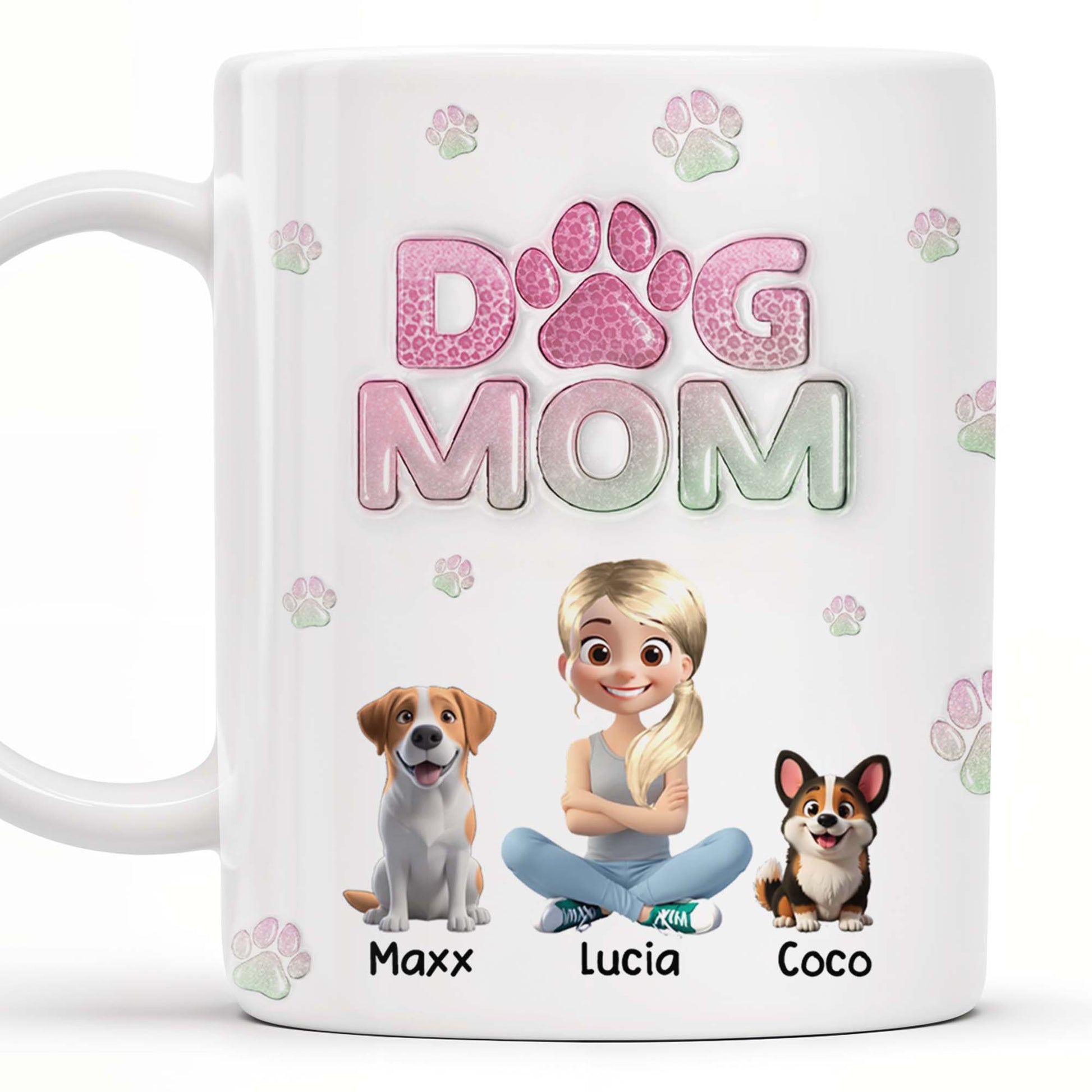 Dog Mom, Cartoon Woman and Dogs