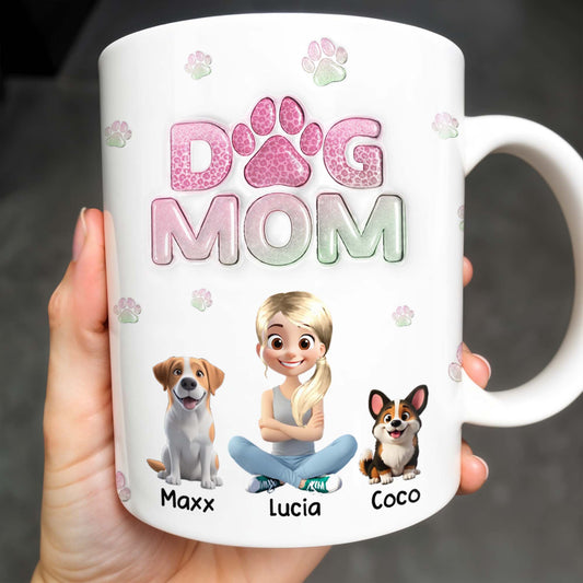 Dog Mom, Cartoon Woman and Dogs