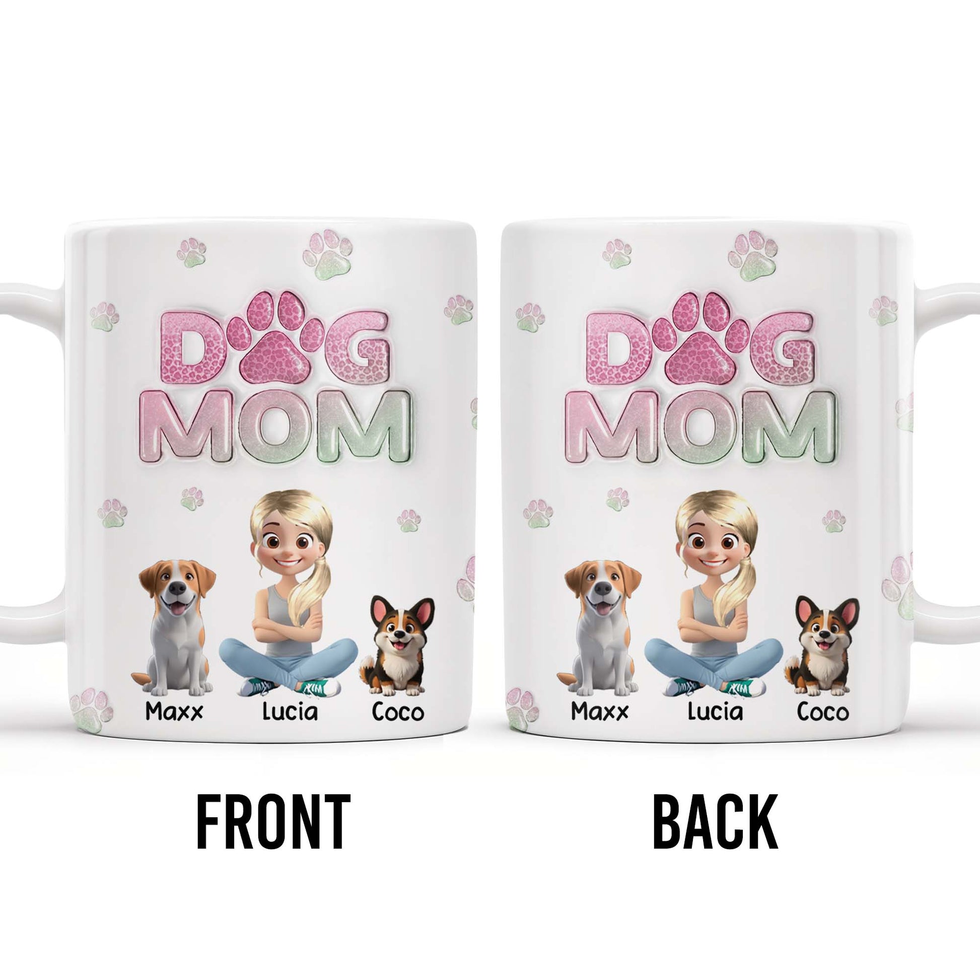 Dog Mom, Cartoon Woman and Dogs